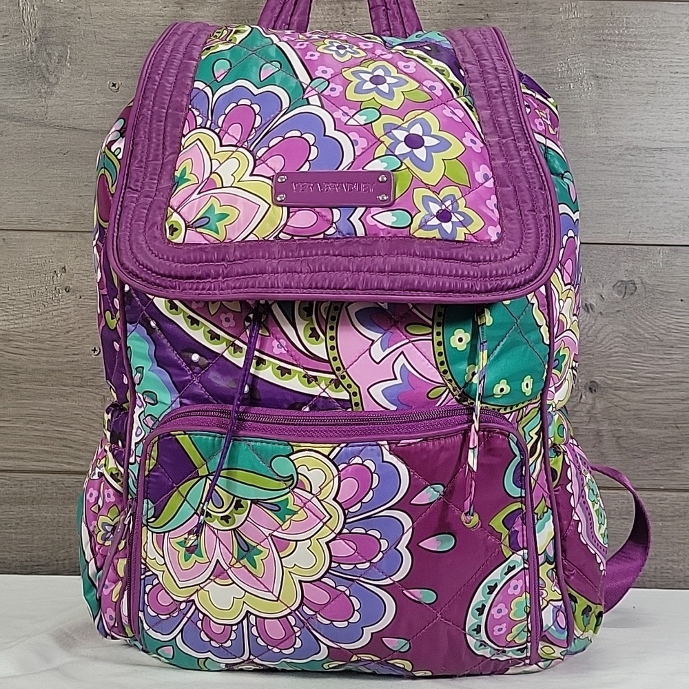 Vera Bradley Heather Purple Paisley Floral Quilted Nylon Backpack - Picture 2 of 12